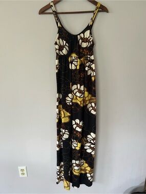 Earthy Retro Floral Maxi Dress Sleeveless Summer Sundress XS